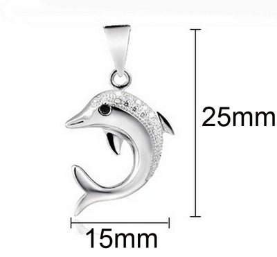 925 Sterling Silver Dolphin Necklace With Rhinestones